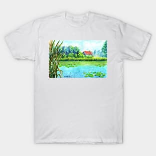 Cottage by the lake in watercolors T-Shirt